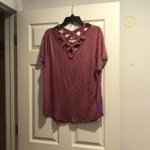 NWT PLUS pink cage neck shirt